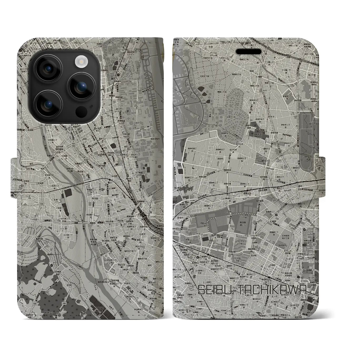 【西武立川(東京都)】地図柄iPhoneケース(手帳タイプ)