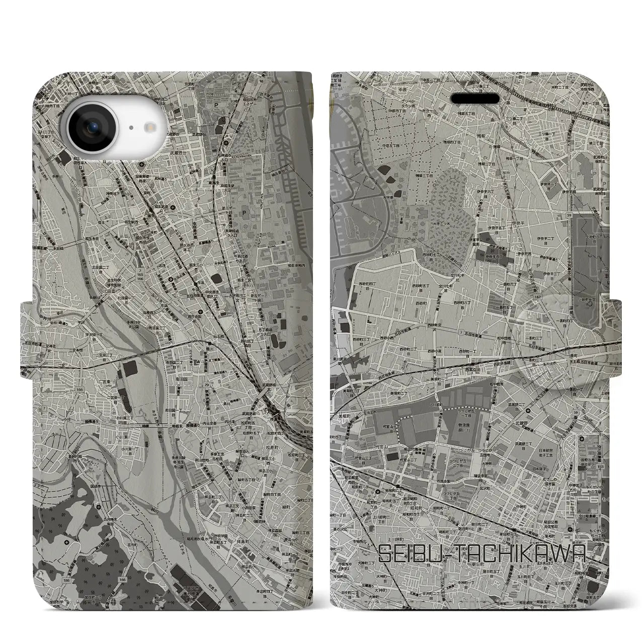 【西武立川(東京都)】地図柄iPhoneケース(手帳タイプ)