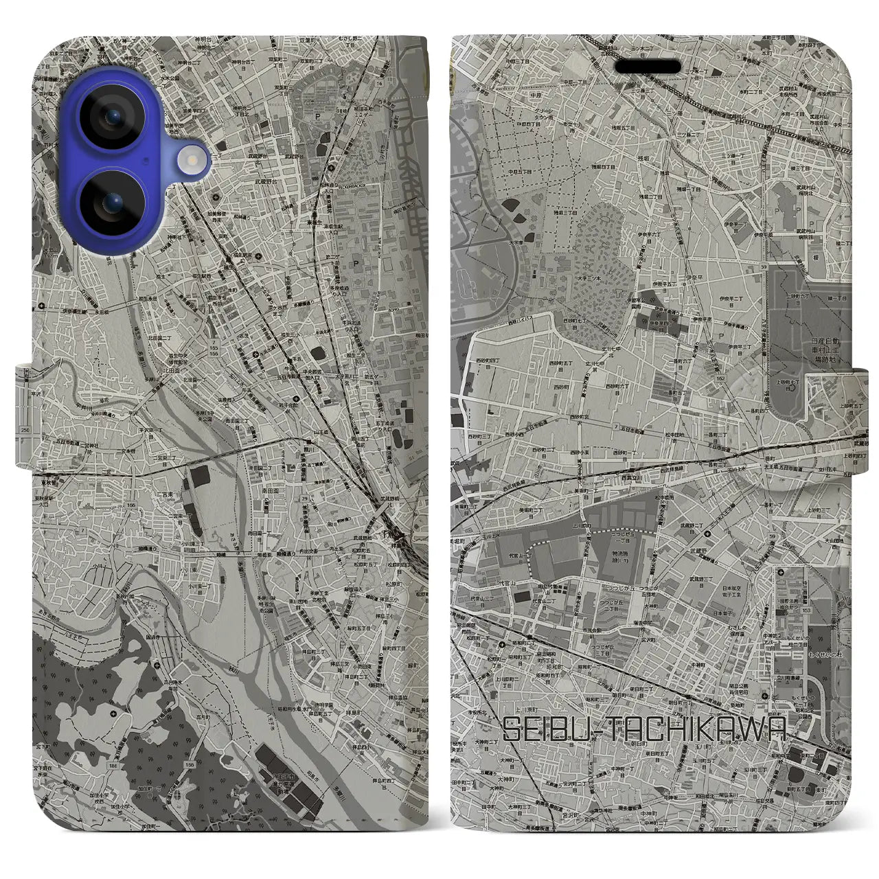 【西武立川(東京都)】地図柄iPhoneケース(手帳タイプ)