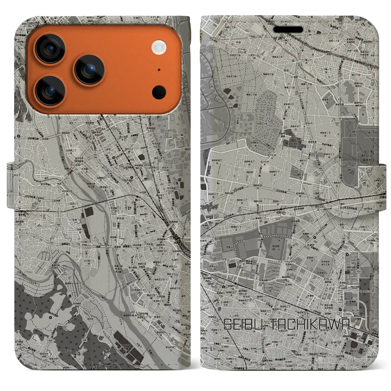 【西武立川(東京都)】地図柄iPhoneケース(手帳タイプ)