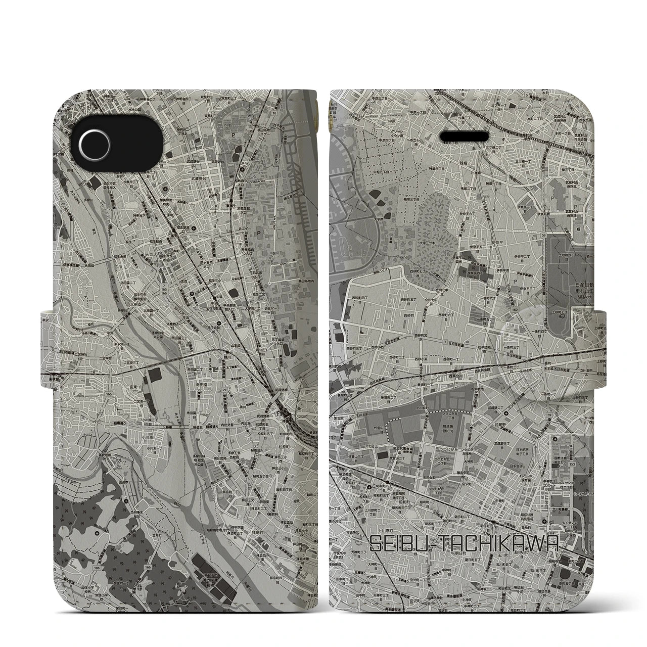 【西武立川(東京都)】地図柄iPhoneケース(手帳タイプ)