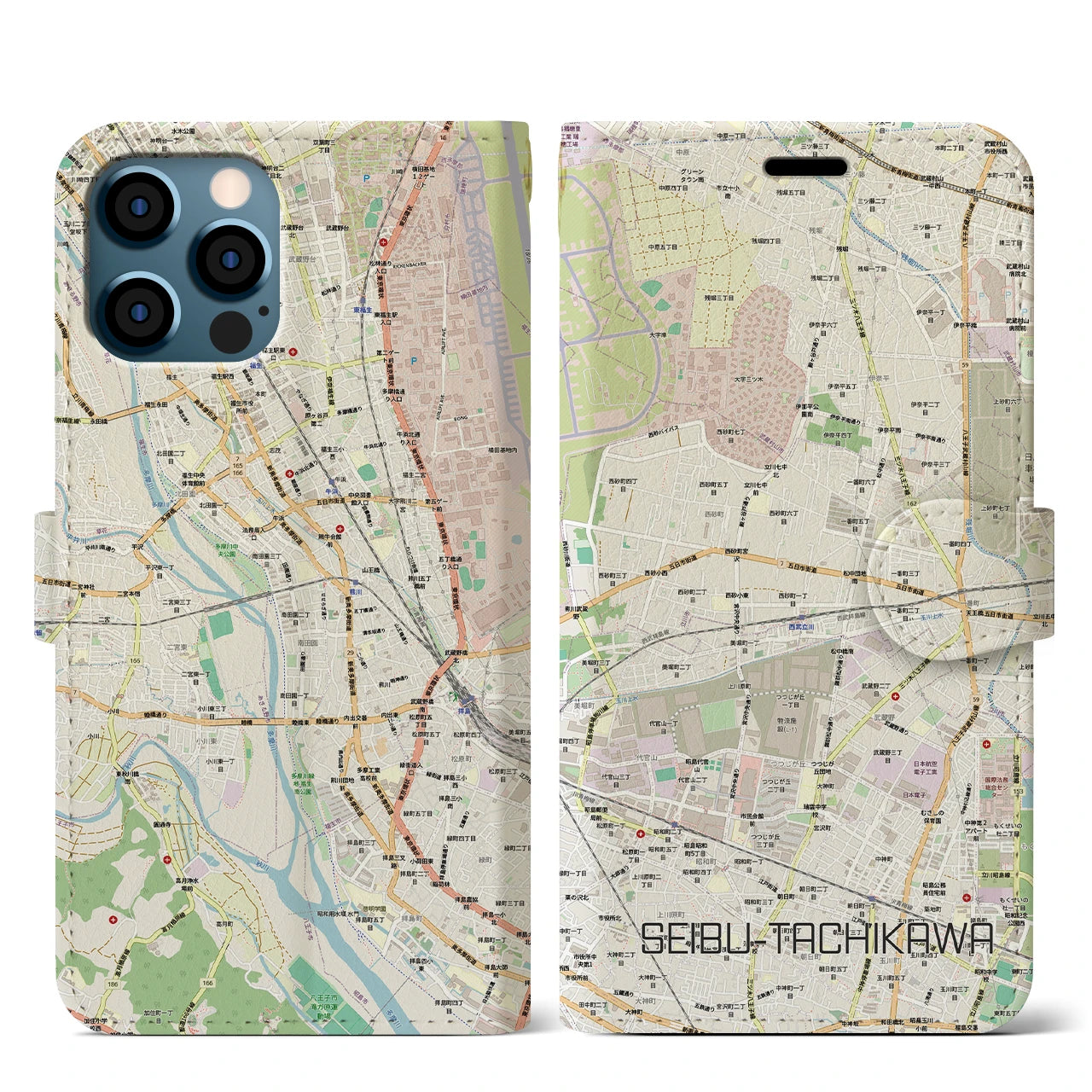 【西武立川(東京都)】地図柄iPhoneケース(手帳タイプ)