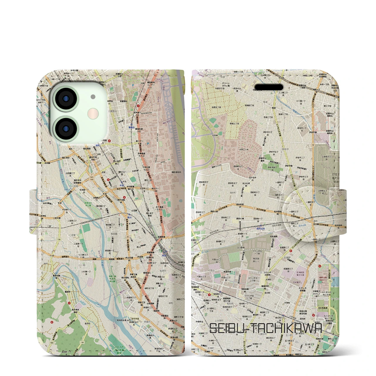 【西武立川(東京都)】地図柄iPhoneケース(手帳タイプ)