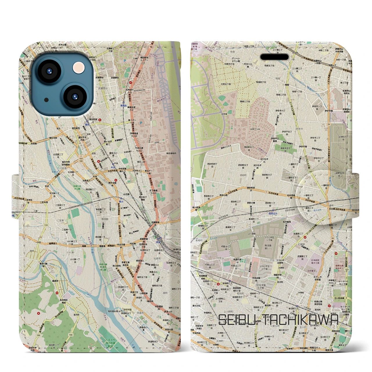 【西武立川(東京都)】地図柄iPhoneケース(手帳タイプ)