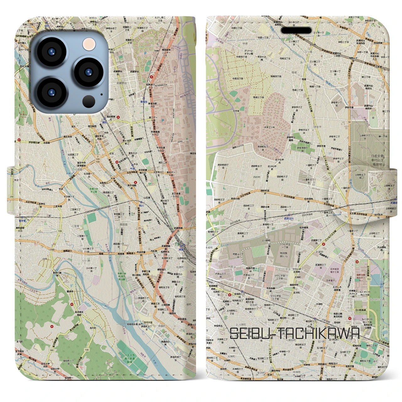 【西武立川(東京都)】地図柄iPhoneケース(手帳タイプ)
