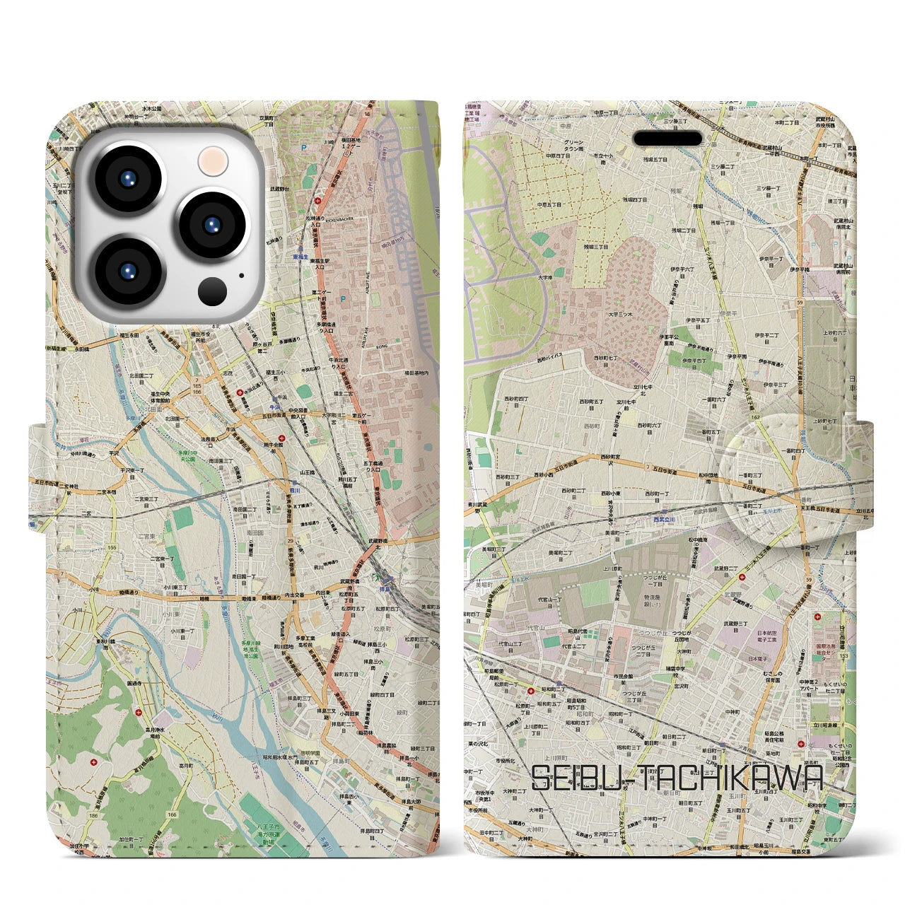 【西武立川(東京都)】地図柄iPhoneケース(手帳タイプ)