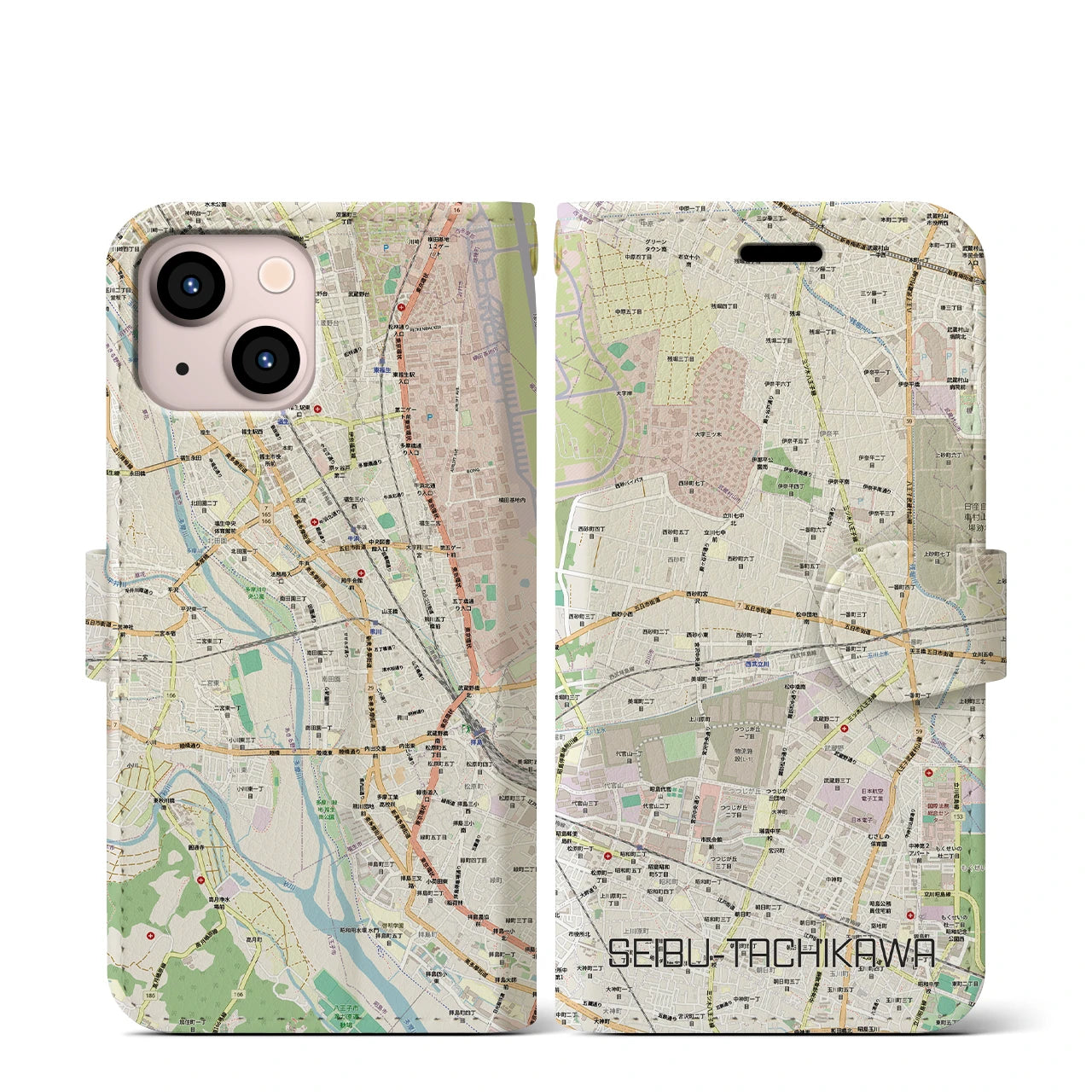 【西武立川(東京都)】地図柄iPhoneケース(手帳タイプ)