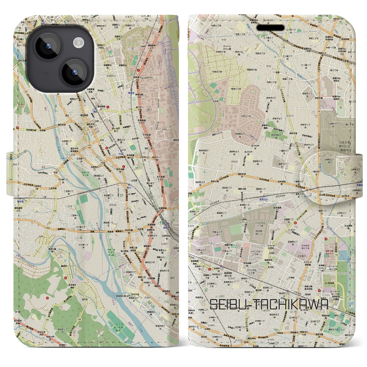 【西武立川(東京都)】地図柄iPhoneケース(手帳タイプ)