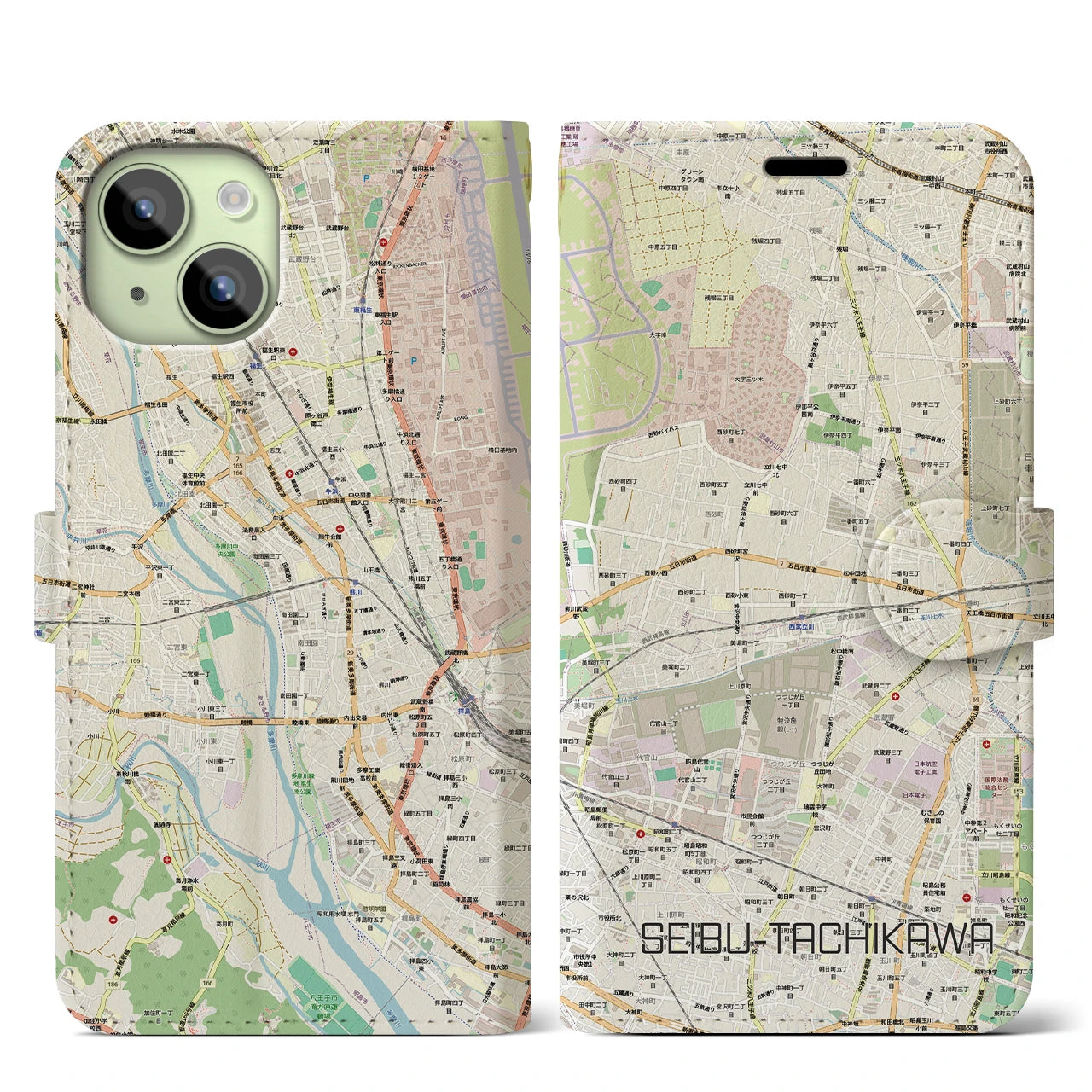 【西武立川(東京都)】地図柄iPhoneケース(手帳タイプ)