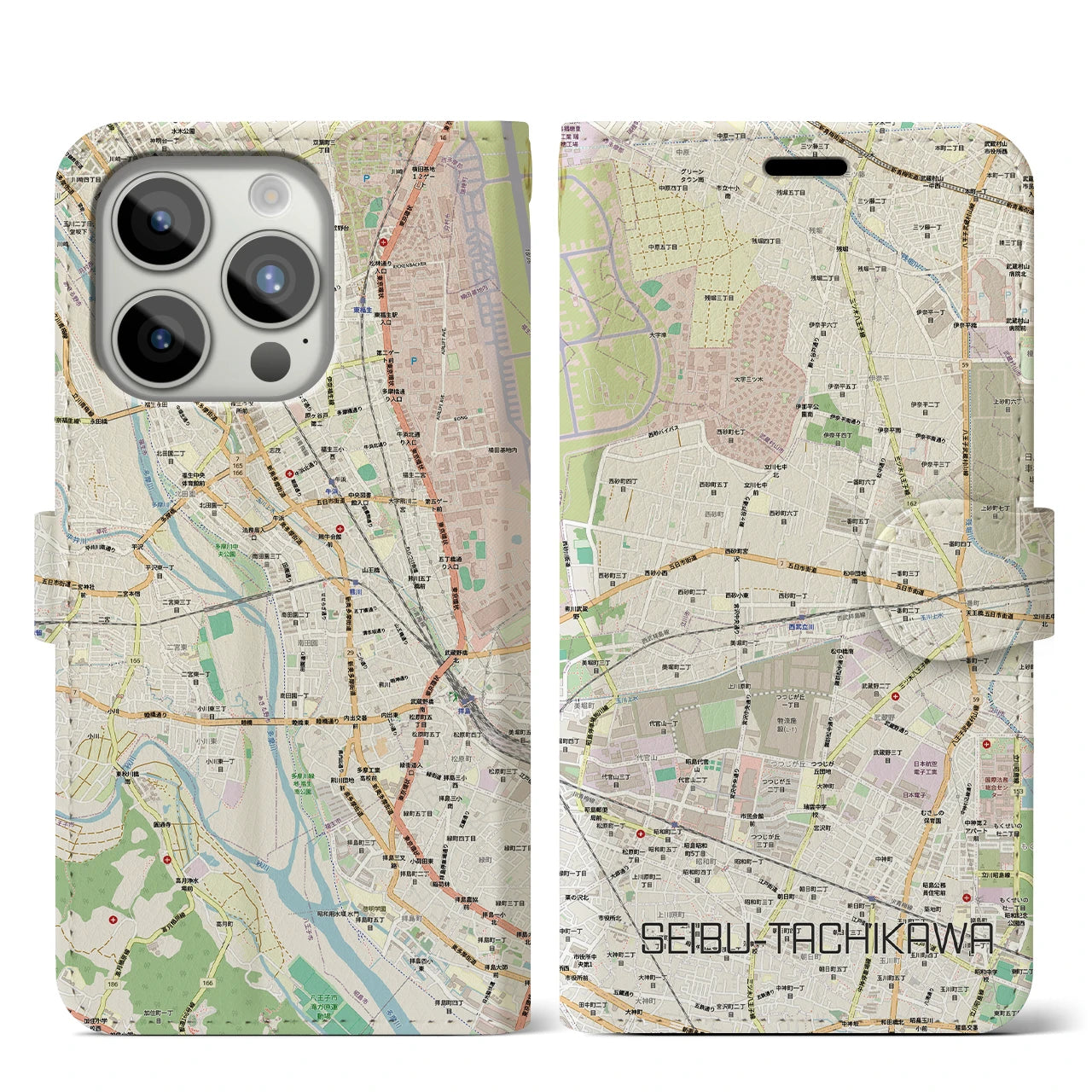 【西武立川(東京都)】地図柄iPhoneケース(手帳タイプ)