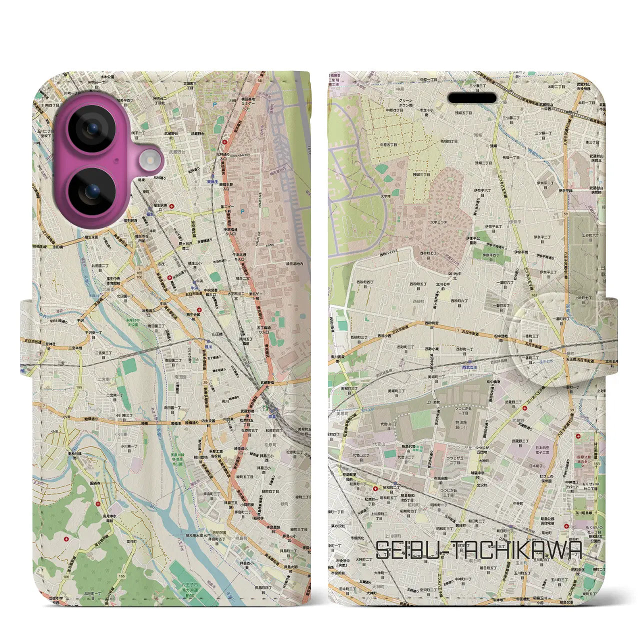 【西武立川(東京都)】地図柄iPhoneケース(手帳タイプ)