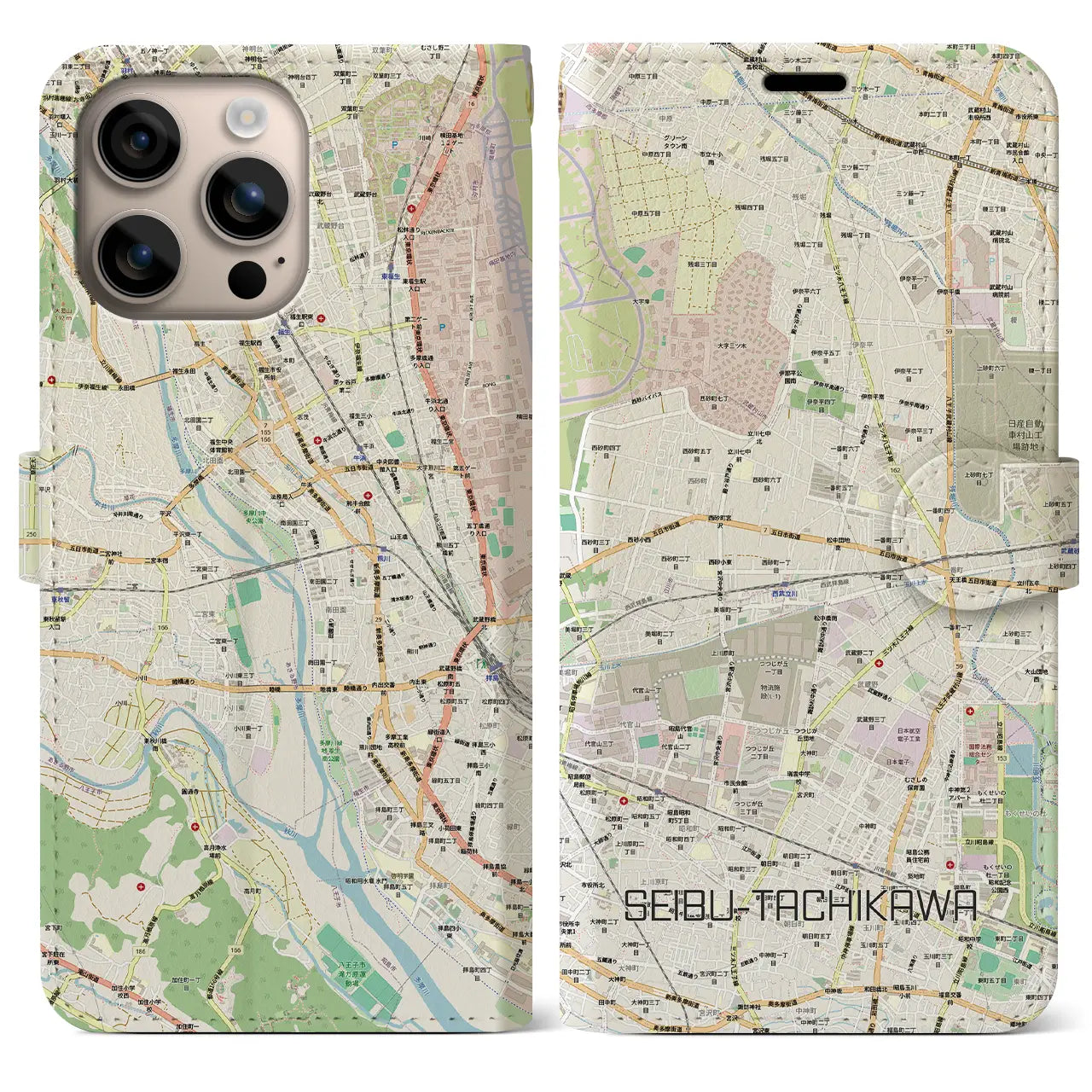 【西武立川(東京都)】地図柄iPhoneケース(手帳タイプ)