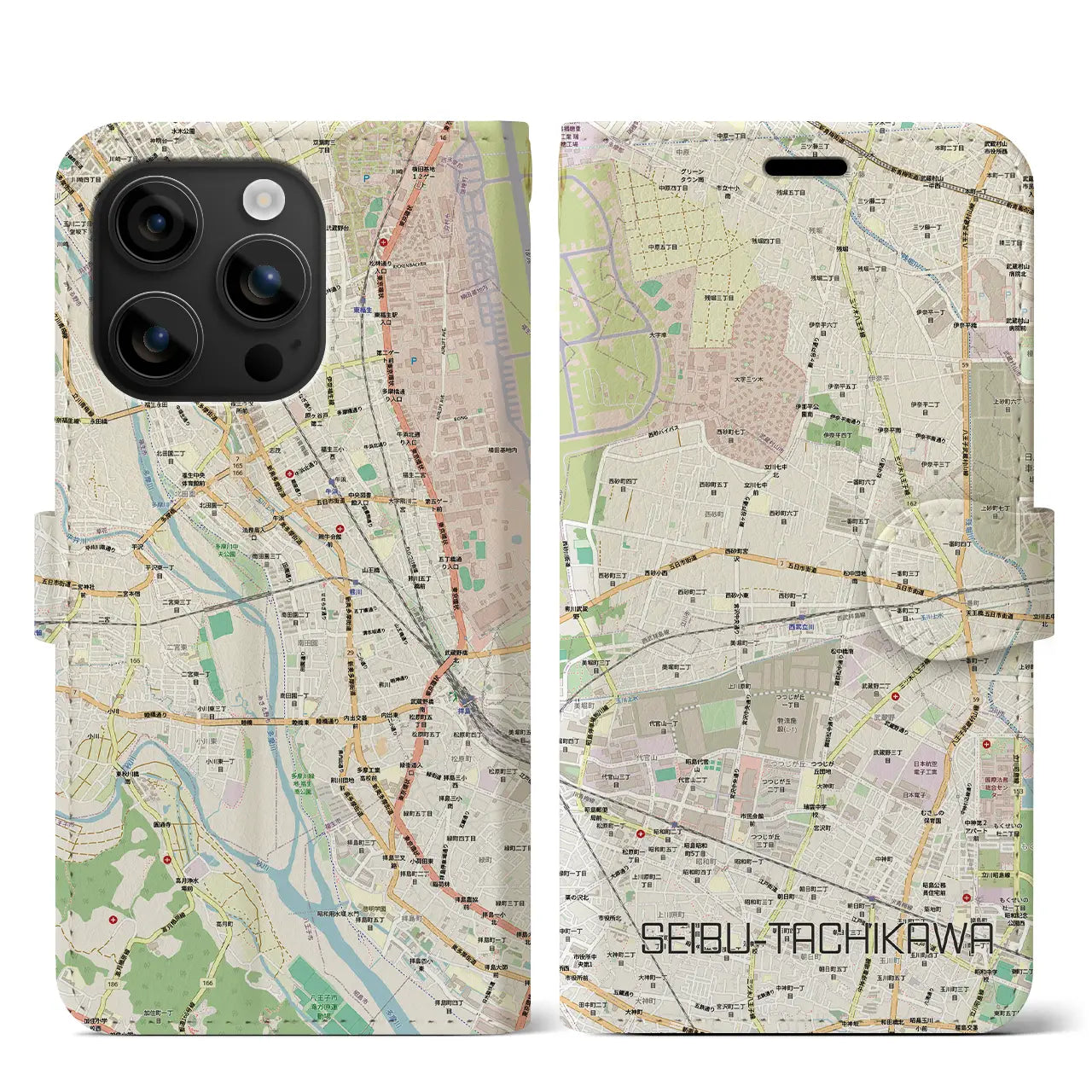 【西武立川(東京都)】地図柄iPhoneケース(手帳タイプ)