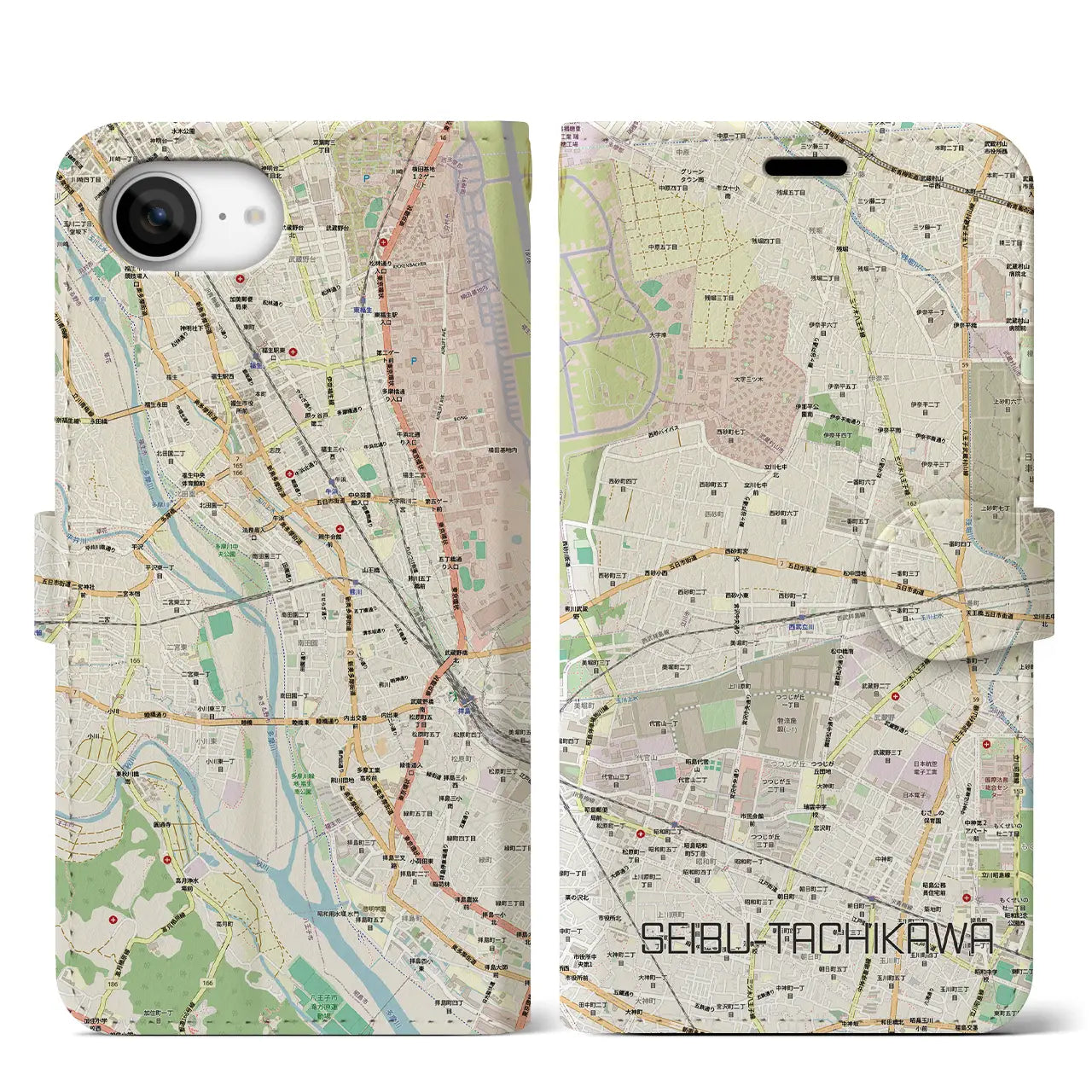 【西武立川(東京都)】地図柄iPhoneケース(手帳タイプ)