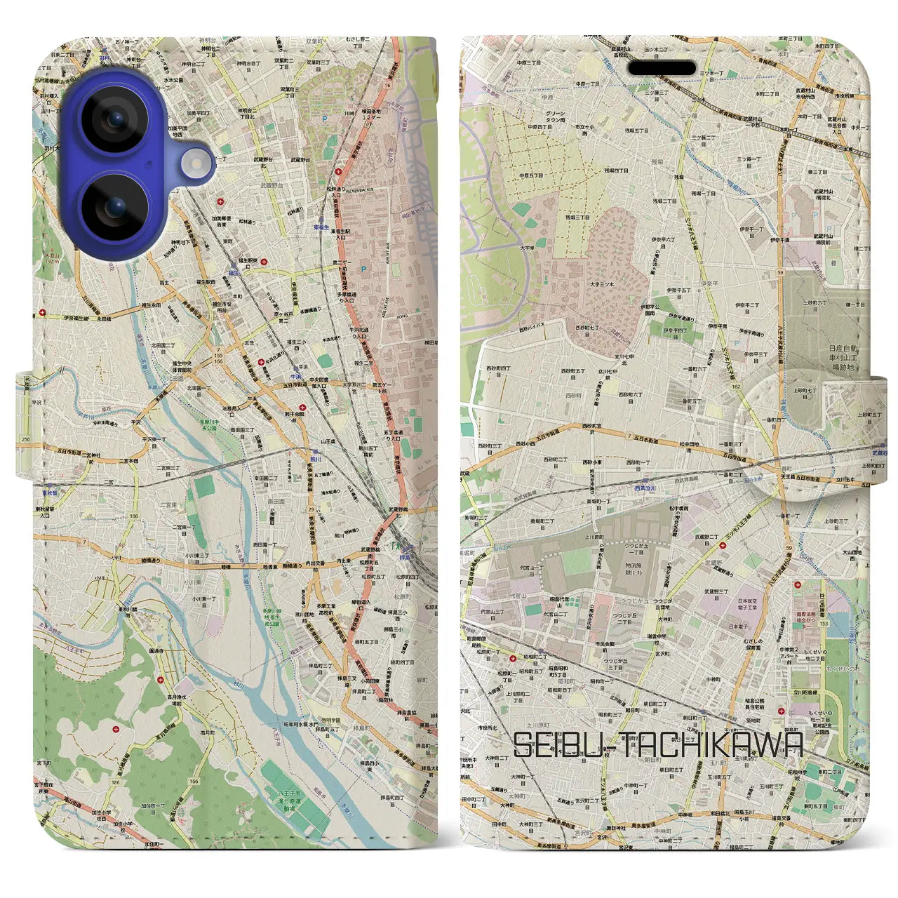 【西武立川(東京都)】地図柄iPhoneケース(手帳タイプ)