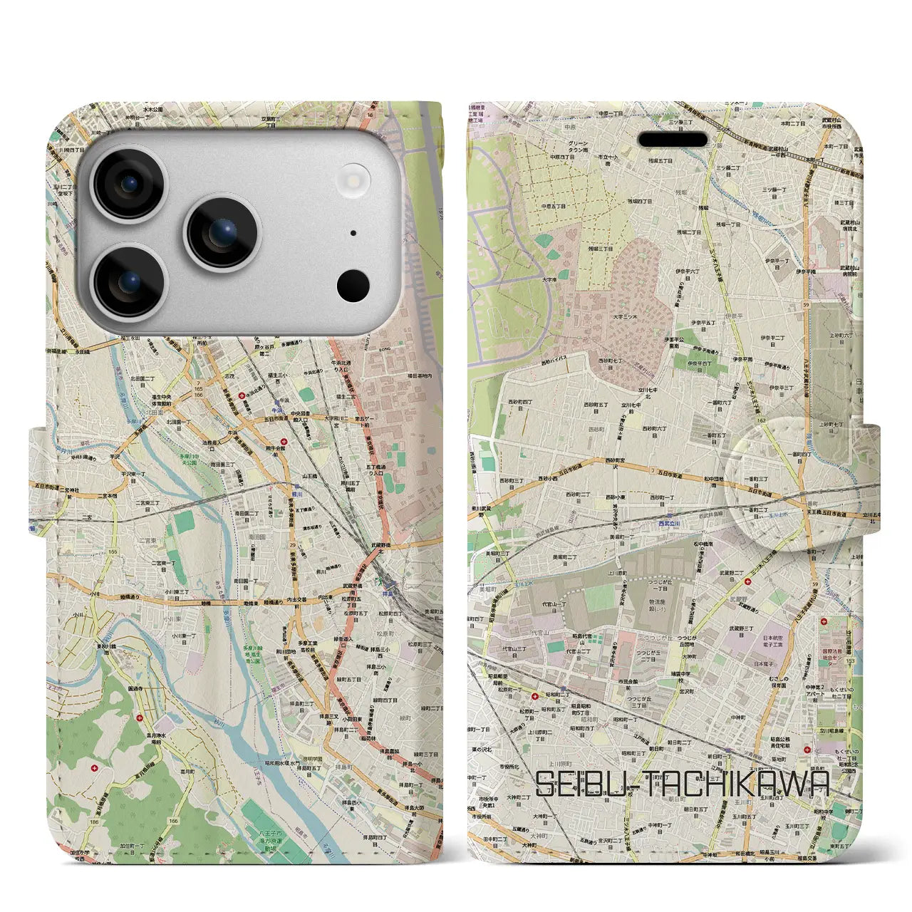 【西武立川(東京都)】地図柄iPhoneケース(手帳タイプ)