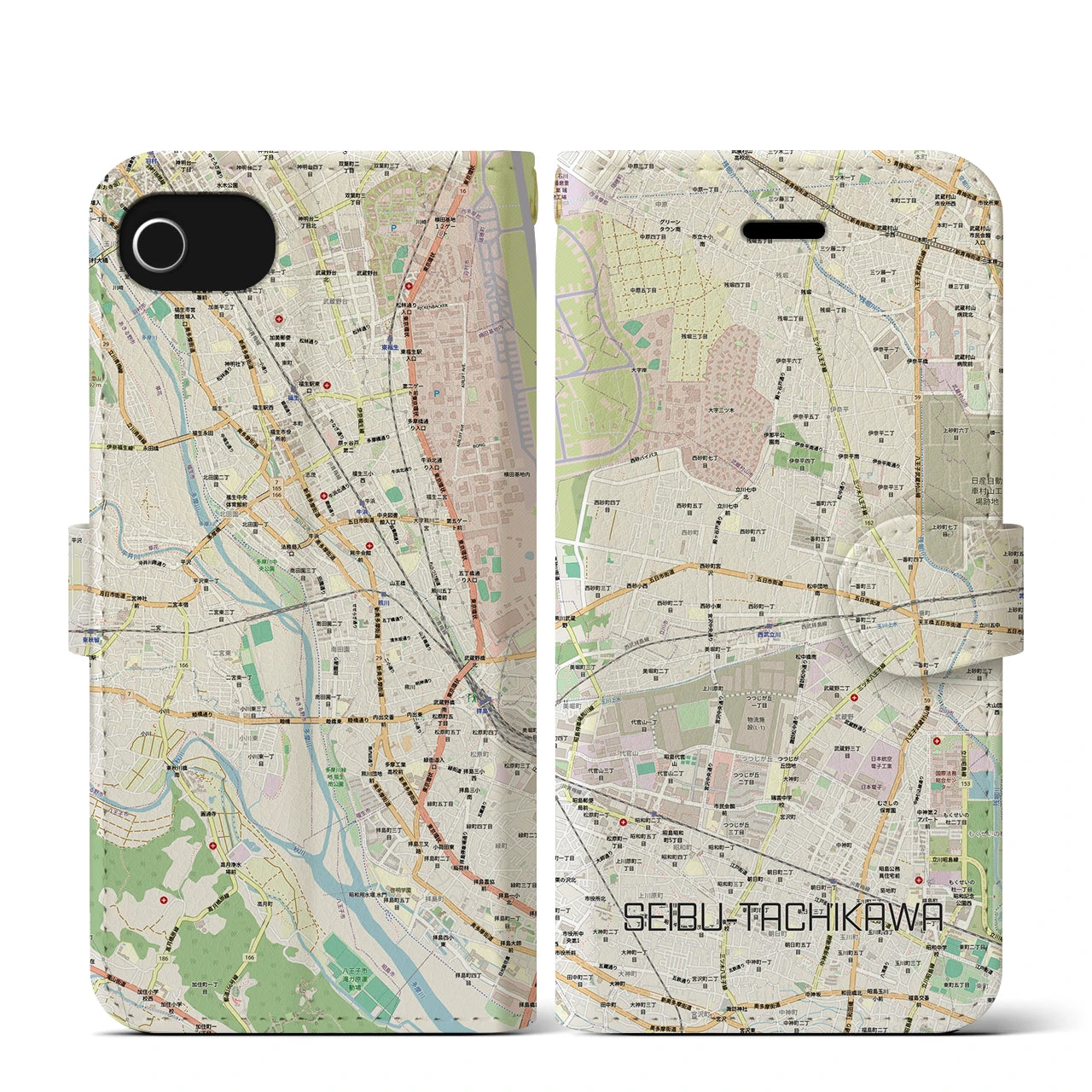 【西武立川(東京都)】地図柄iPhoneケース(手帳タイプ)