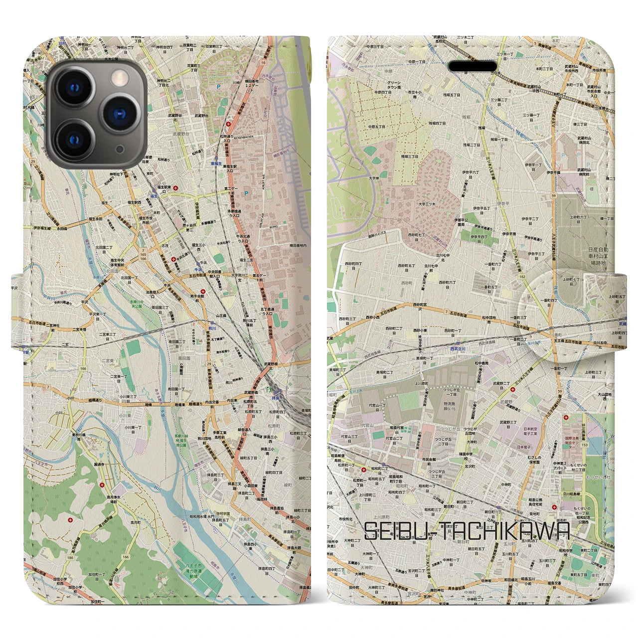 【西武立川(東京都)】地図柄iPhoneケース(手帳タイプ)