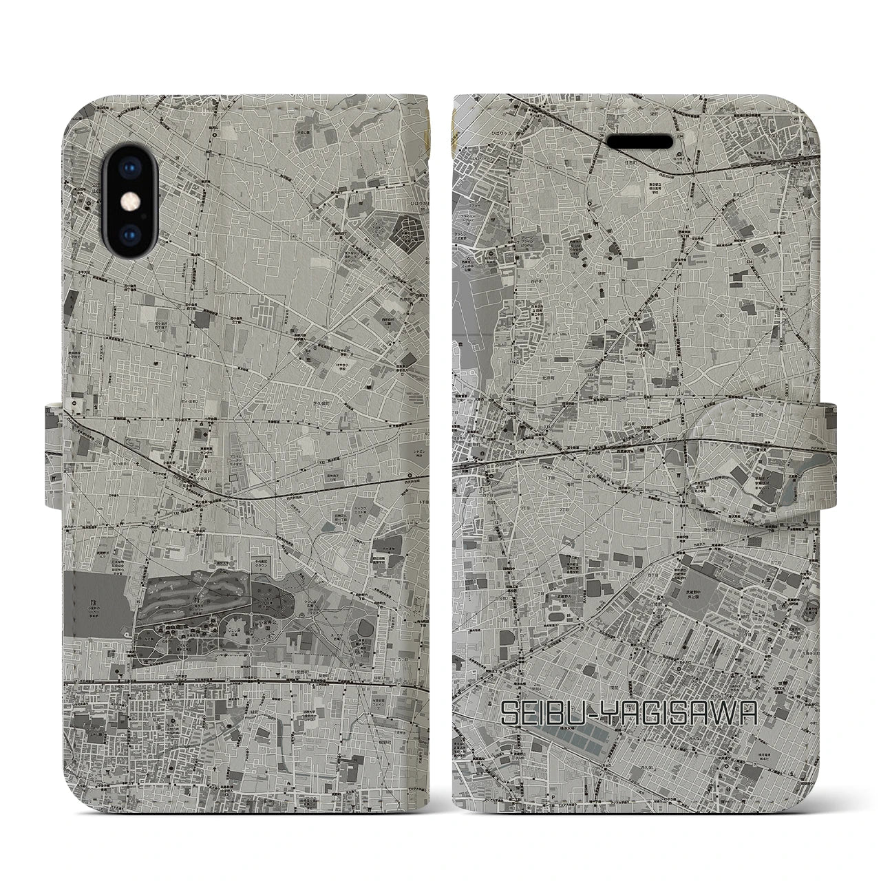 【西武柳沢(東京都)】地図柄iPhoneケース(手帳タイプ)モノトーン・iPhone XS / X 用