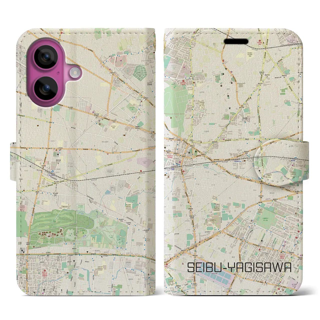 【西武柳沢(東京都)】地図柄iPhoneケース(手帳タイプ)ナチュラル・iPhone 16 Pro 用