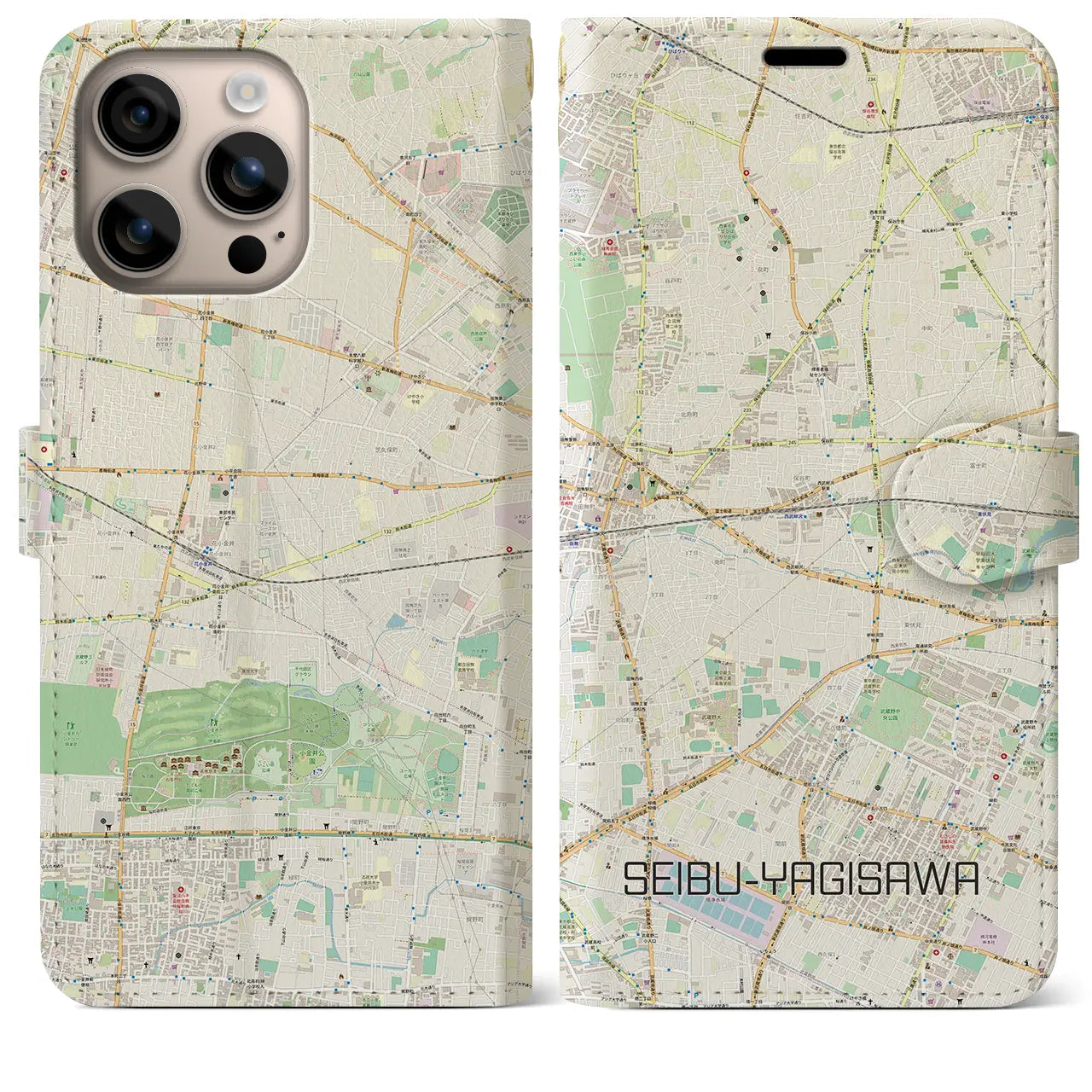 【西武柳沢(東京都)】地図柄iPhoneケース(手帳タイプ)ナチュラル・iPhone 16 Plus 用