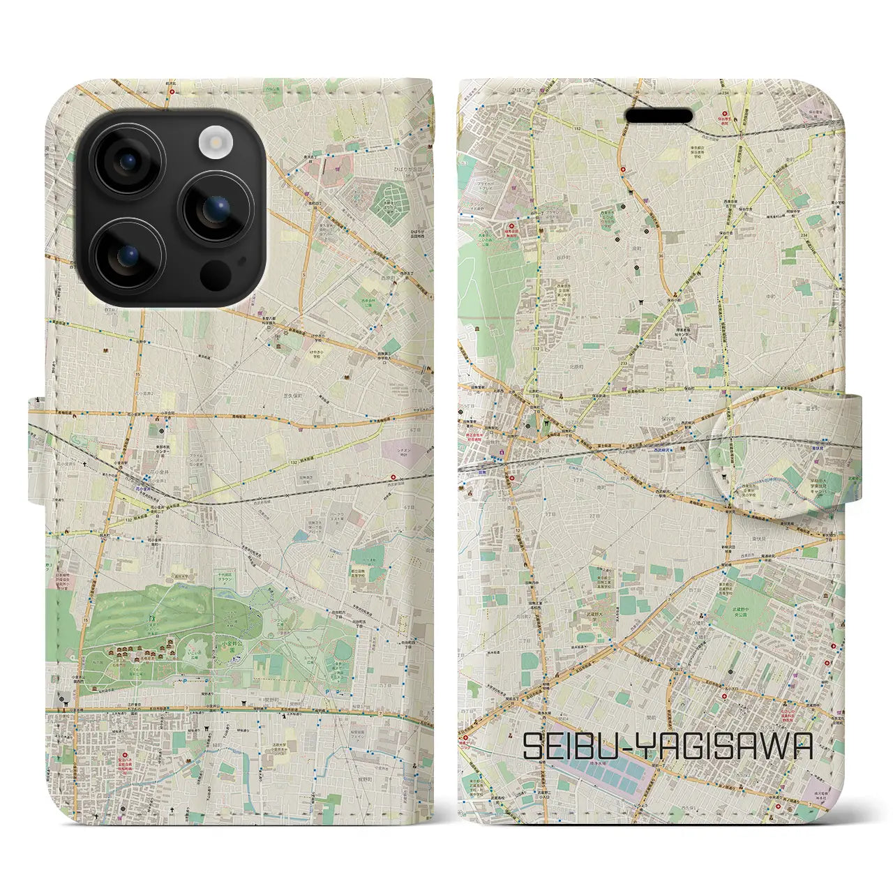 【西武柳沢(東京都)】地図柄iPhoneケース(手帳タイプ)ナチュラル・iPhone 16 用