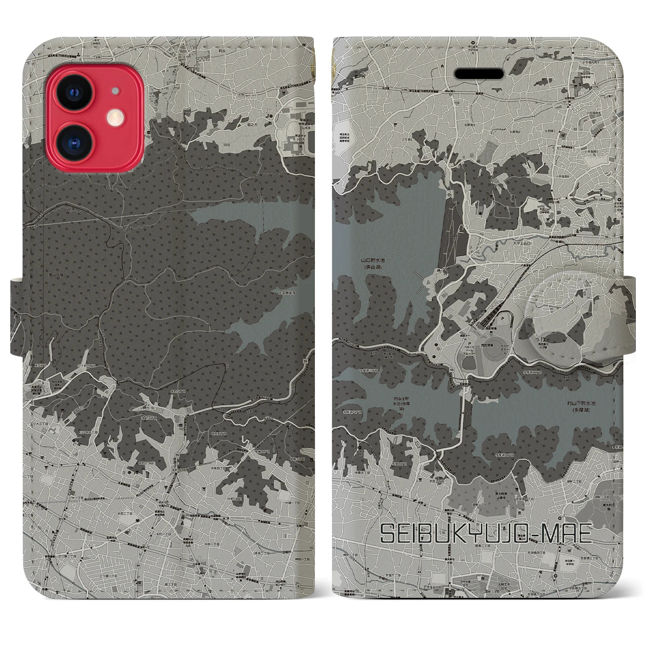【西武球場前(埼玉県)】地図柄iPhoneケース(手帳タイプ)モノトーン・iPhone 11 用