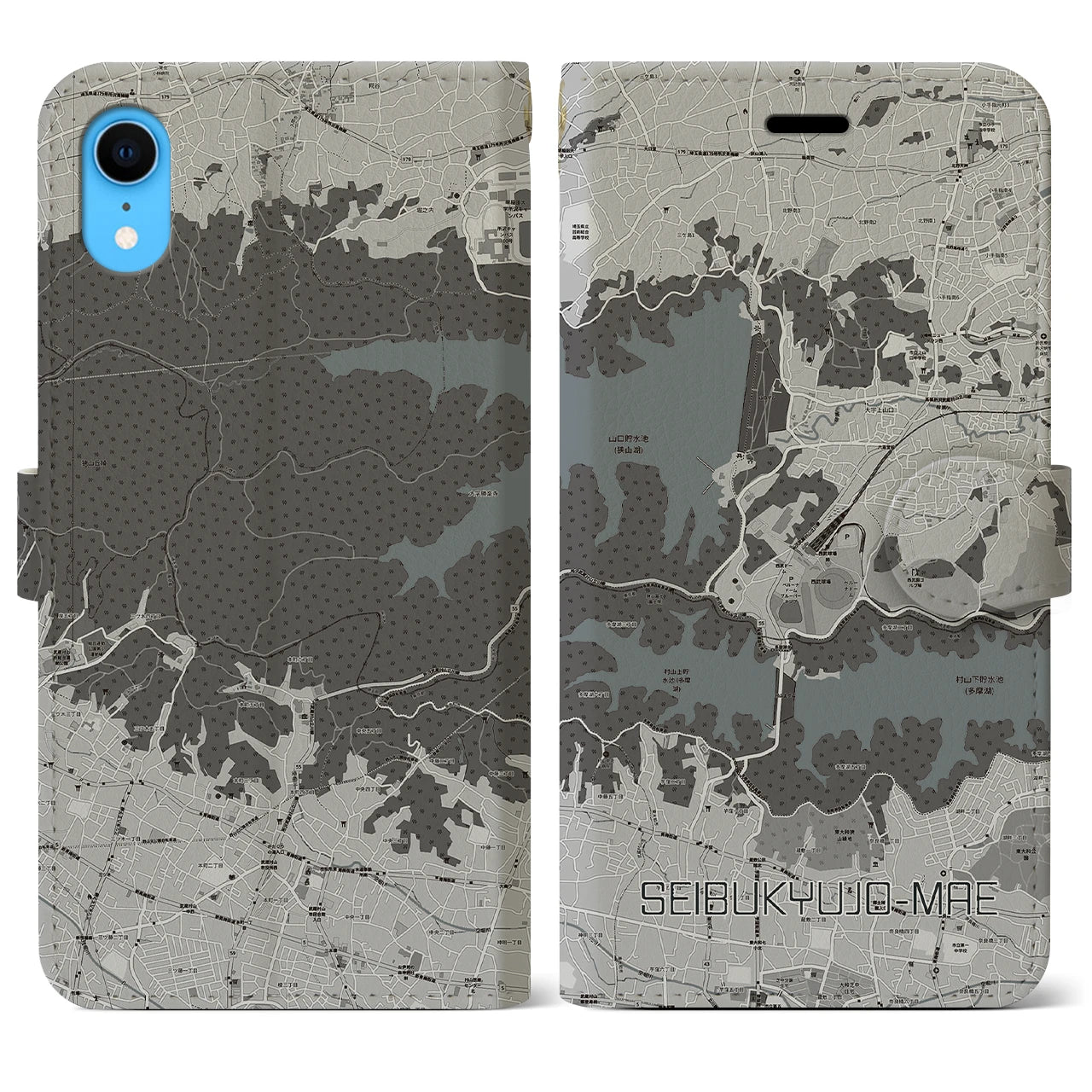 【西武球場前(埼玉県)】地図柄iPhoneケース(手帳タイプ)モノトーン・iPhone XR 用