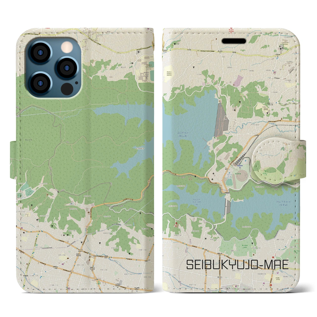 【西武球場前(埼玉県)】地図柄iPhoneケース(手帳タイプ)ナチュラル・iPhone 12 / 12 Pro 用