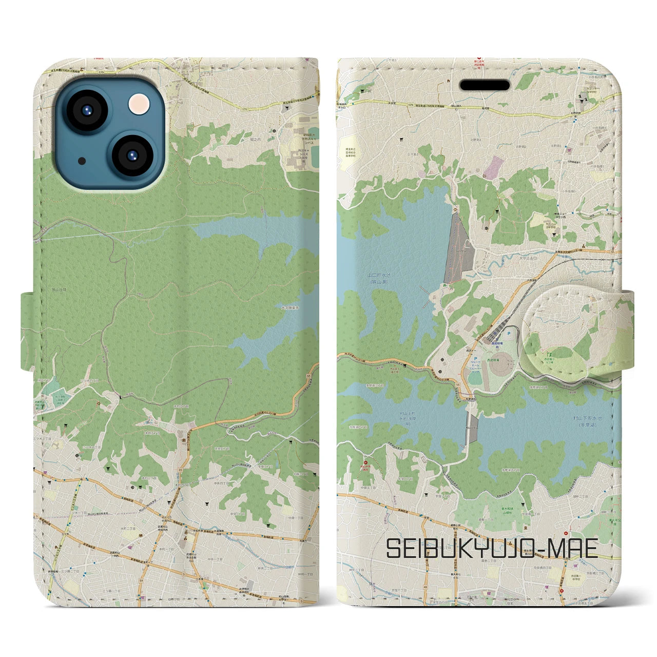 【西武球場前(埼玉県)】地図柄iPhoneケース(手帳タイプ)ナチュラル・iPhone 13 用