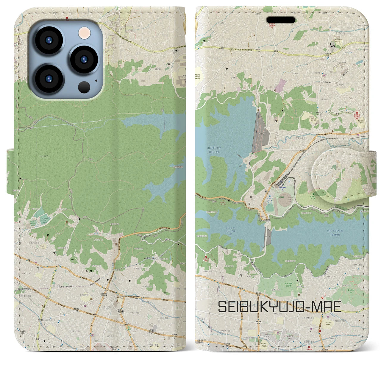 【西武球場前(埼玉県)】地図柄iPhoneケース(手帳タイプ)ナチュラル・iPhone 13 Pro Max 用