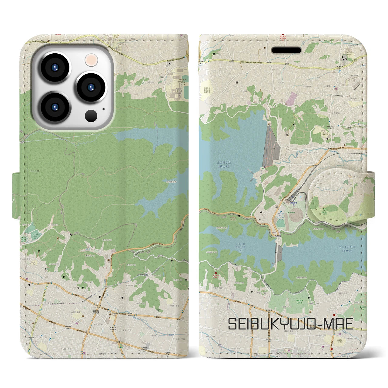 【西武球場前(埼玉県)】地図柄iPhoneケース(手帳タイプ)ナチュラル・iPhone 13 Pro 用