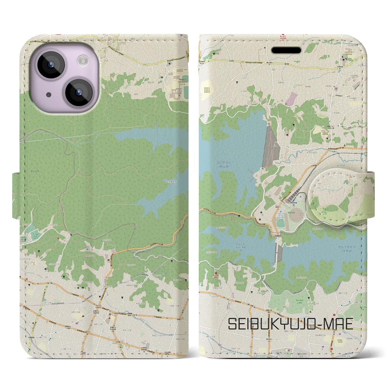 【西武球場前(埼玉県)】地図柄iPhoneケース(手帳タイプ)ナチュラル・iPhone 14 用