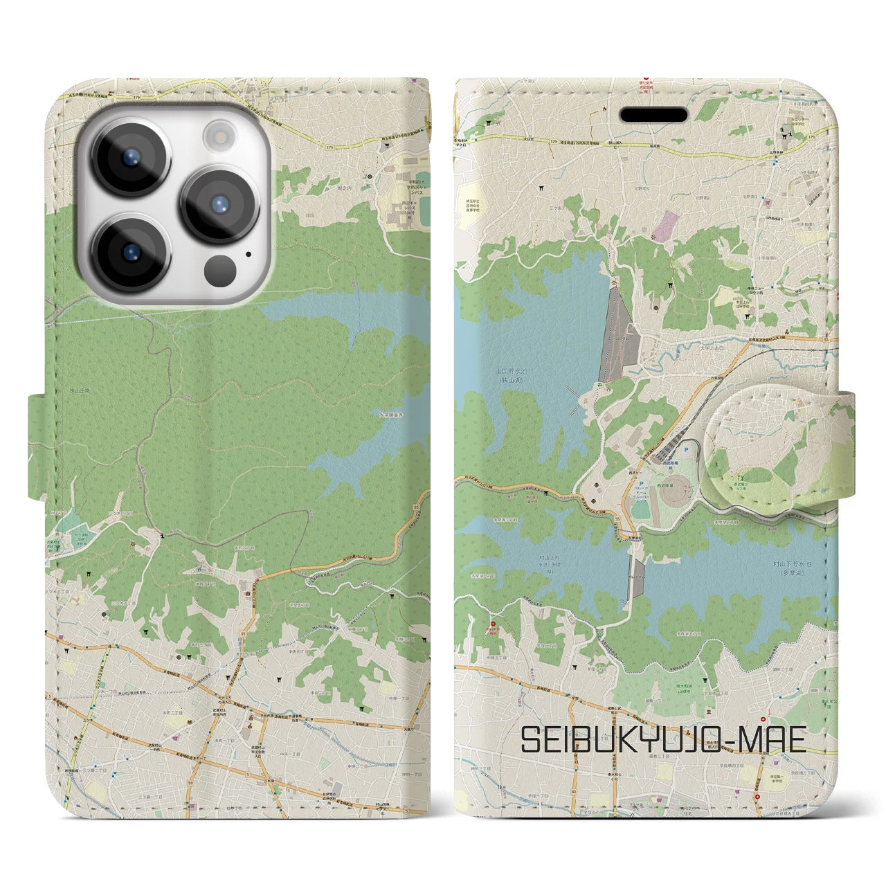 【西武球場前(埼玉県)】地図柄iPhoneケース(手帳タイプ)ナチュラル・iPhone 14 Pro 用