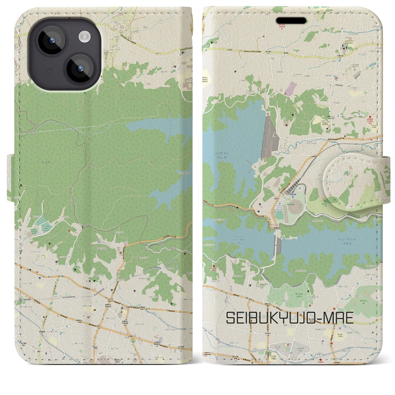 【西武球場前(埼玉県)】地図柄iPhoneケース(手帳タイプ)ナチュラル・iPhone 14 Plus 用