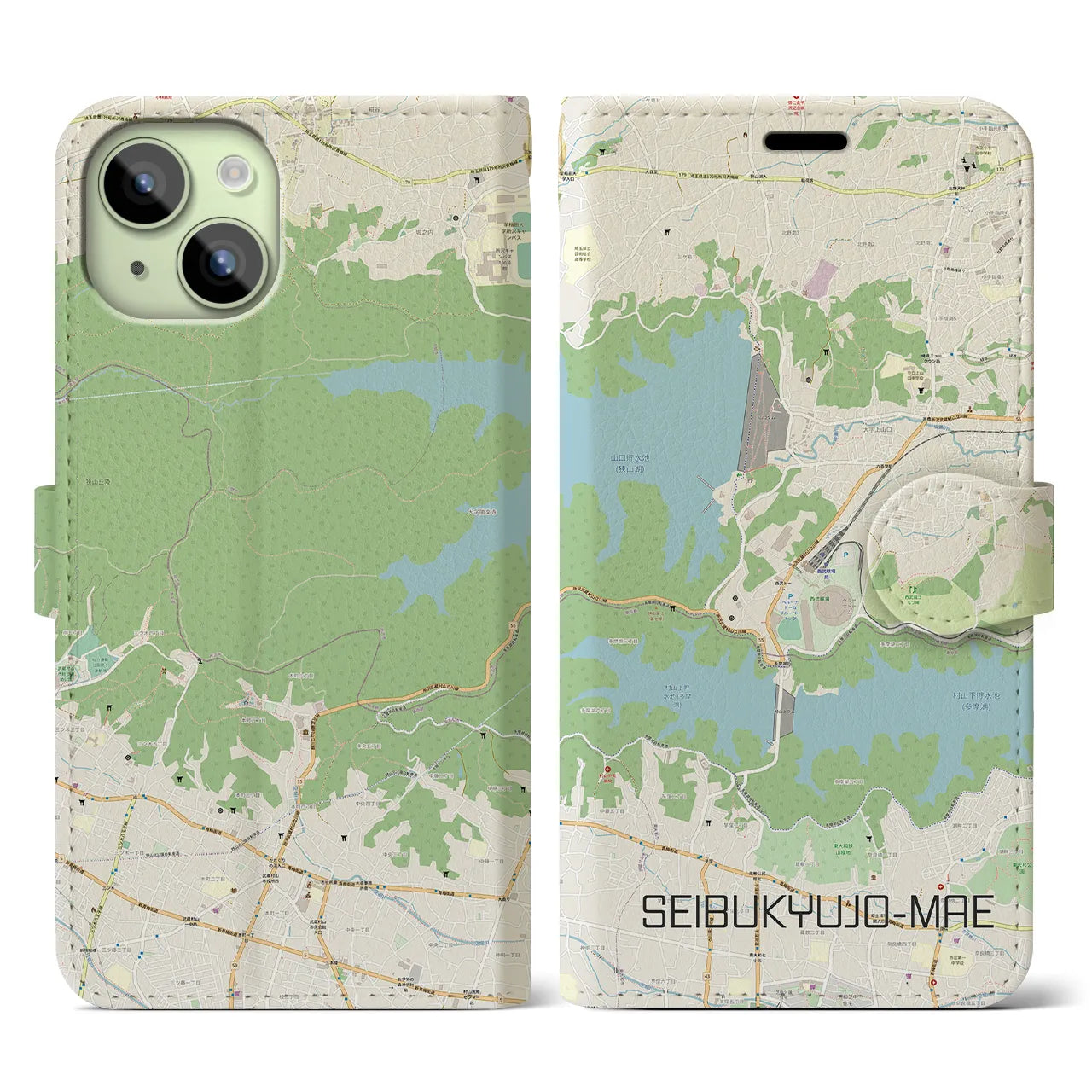 【西武球場前(埼玉県)】地図柄iPhoneケース(手帳タイプ)ナチュラル・iPhone 15 用
