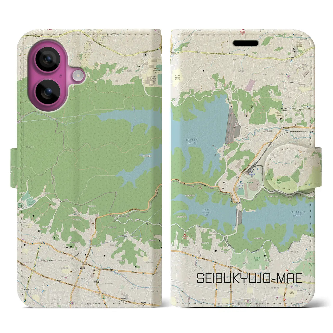 【西武球場前(埼玉県)】地図柄iPhoneケース(手帳タイプ)ナチュラル・iPhone 16 Pro 用