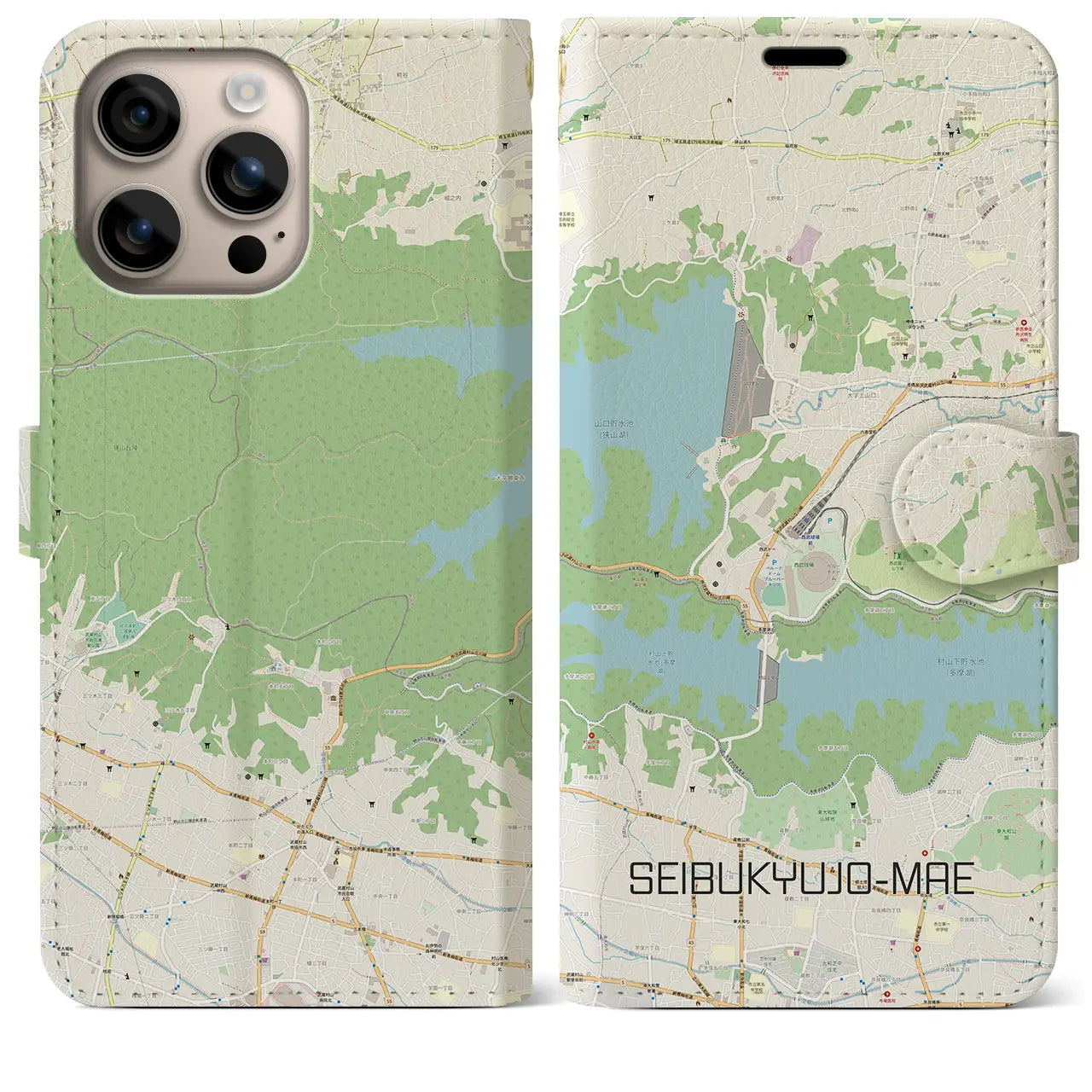 【西武球場前(埼玉県)】地図柄iPhoneケース(手帳タイプ)ナチュラル・iPhone 16 Plus 用