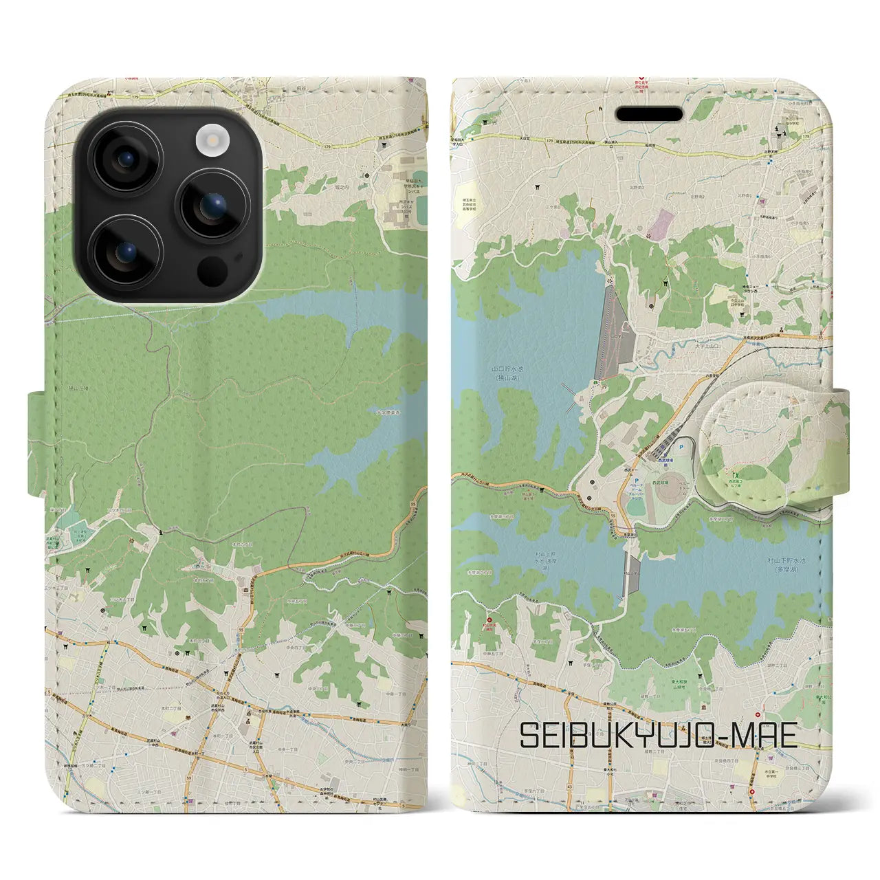 【西武球場前(埼玉県)】地図柄iPhoneケース(手帳タイプ)ナチュラル・iPhone 16 用