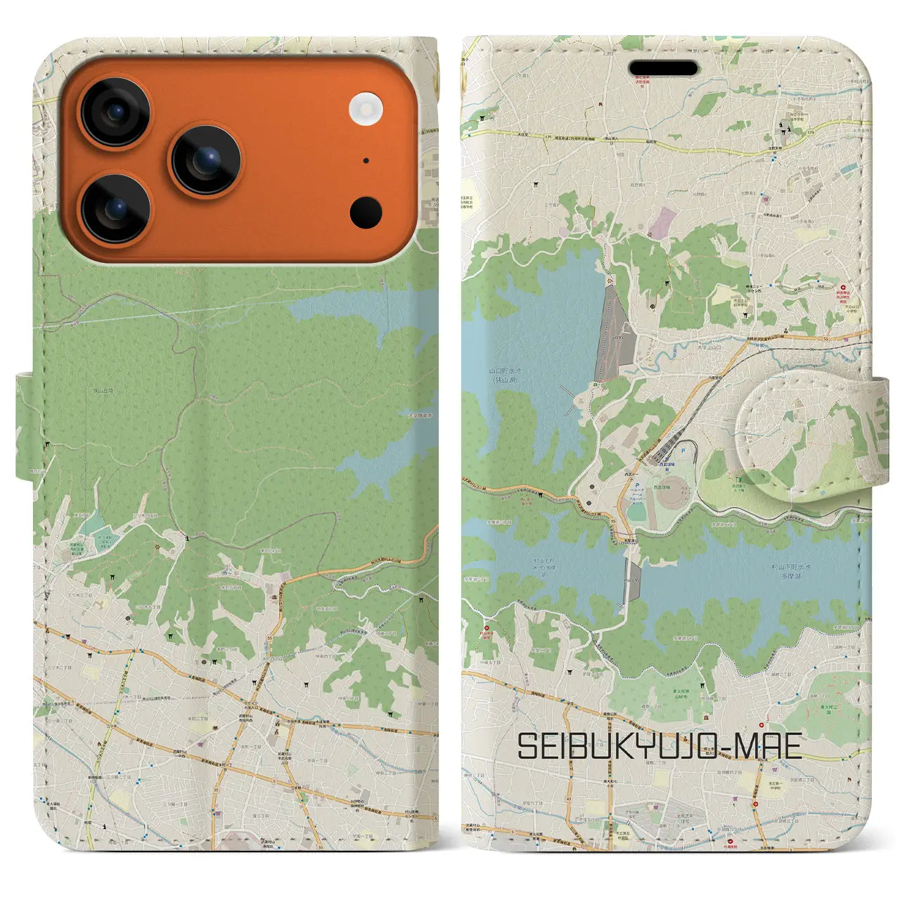 【西武球場前(埼玉県)】地図柄iPhoneケース(手帳タイプ)ナチュラル・iPhone 17 Pro Max 用