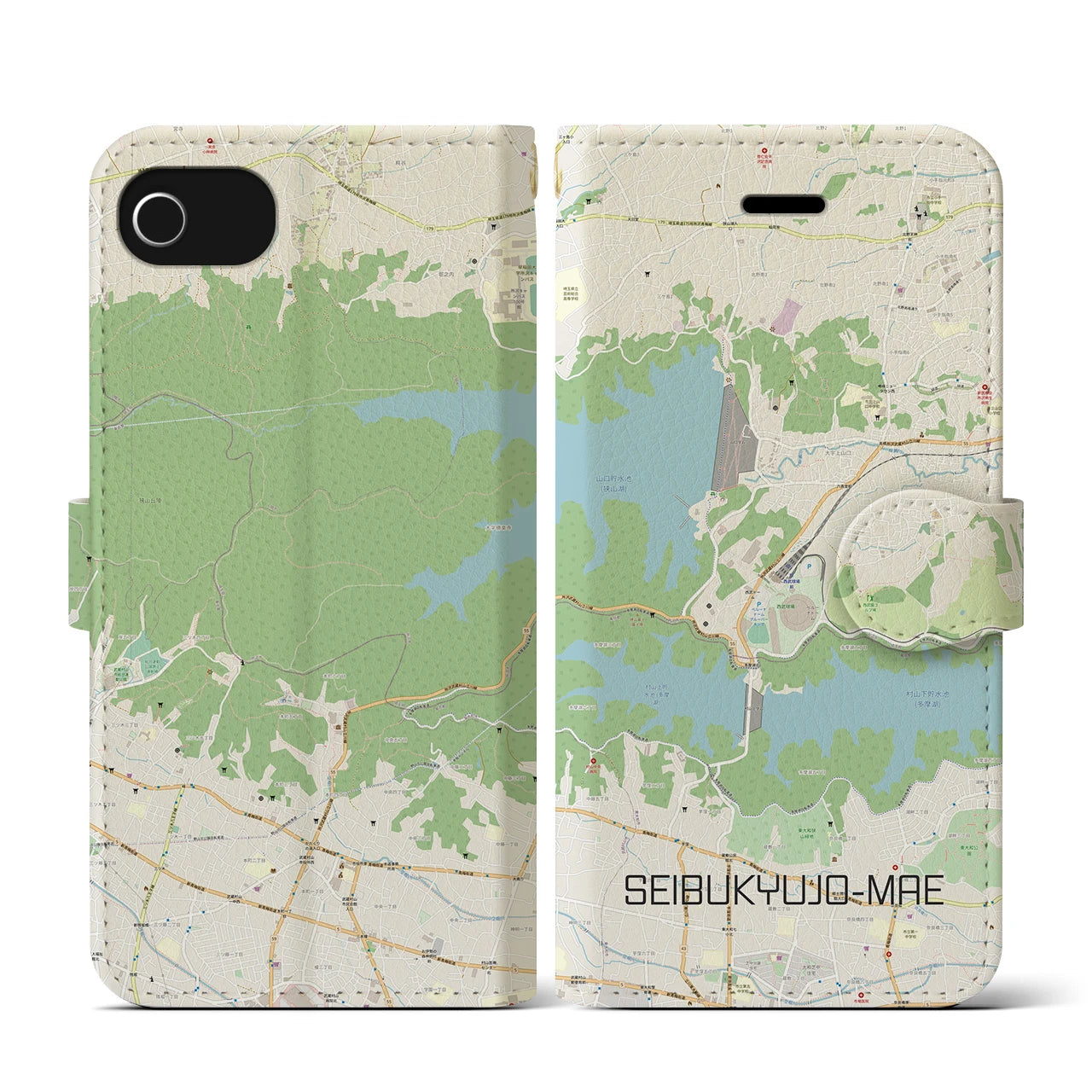 【西武球場前(埼玉県)】地図柄iPhoneケース(手帳タイプ)ナチュラル・iPhone SE(第3 / 第2世代) / 8 / 7 / 6s / 6 用