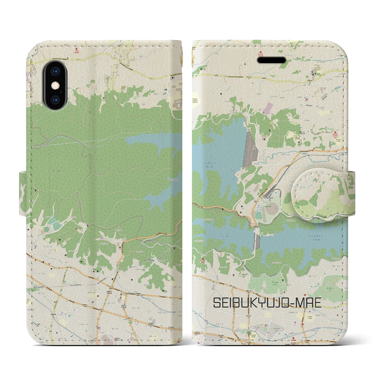 【西武球場前(埼玉県)】地図柄iPhoneケース(手帳タイプ)ナチュラル・iPhone XS / X 用