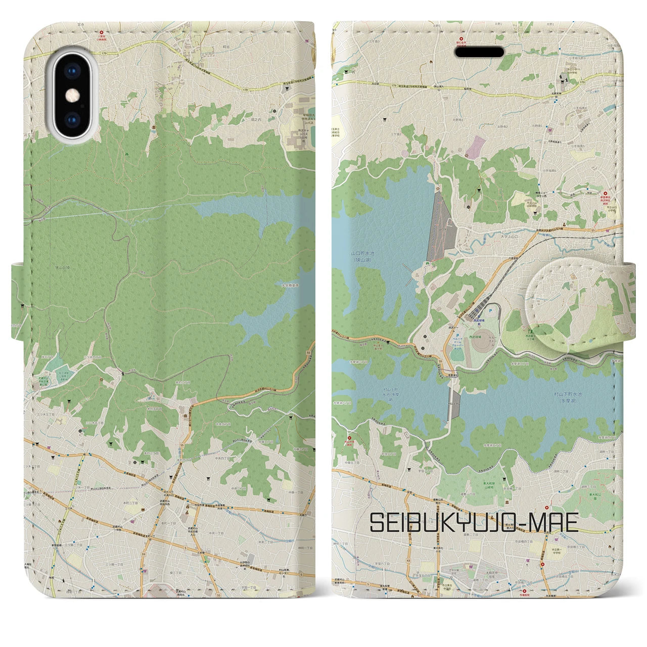 【西武球場前(埼玉県)】地図柄iPhoneケース(手帳タイプ)ナチュラル・iPhone XS Max 用