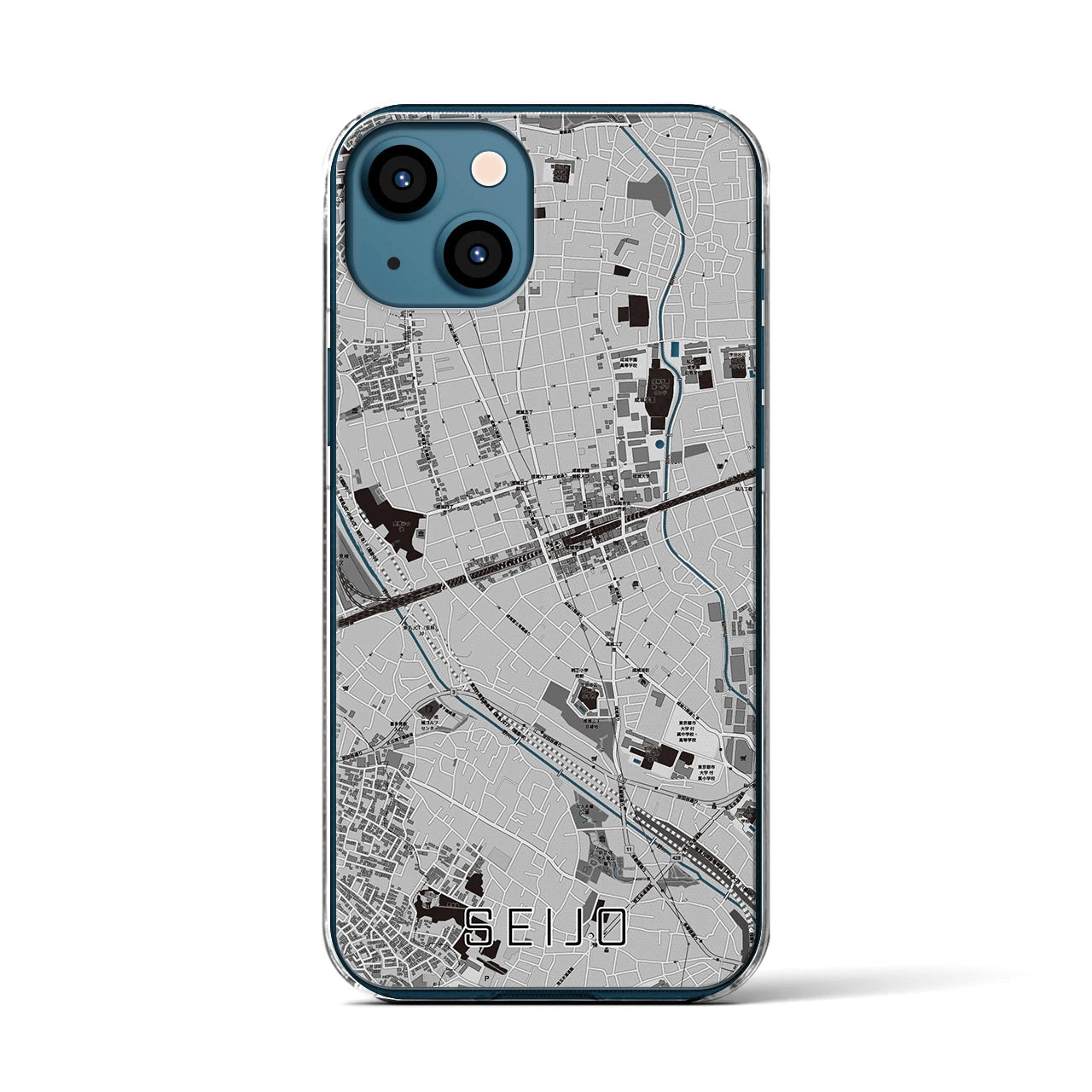 【成城(東京都)】地図柄iPhoneケース(クリアタイプ)モノトーン・iPhone 13 用