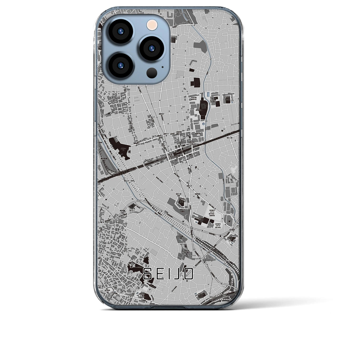 【成城(東京都)】地図柄iPhoneケース(クリアタイプ)モノトーン・iPhone 13 Pro Max 用