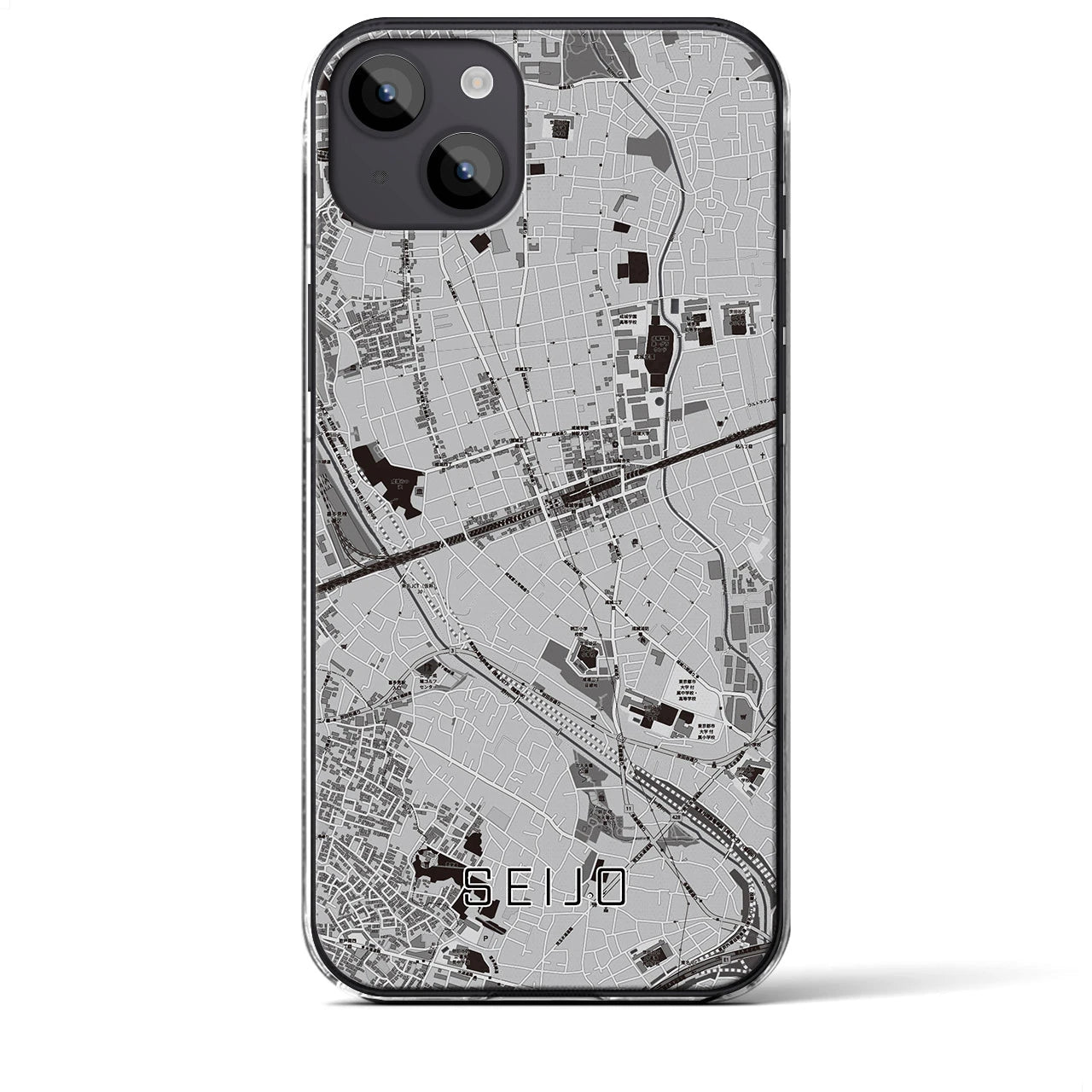 【成城(東京都)】地図柄iPhoneケース(クリアタイプ)モノトーン・iPhone 14 Plus 用