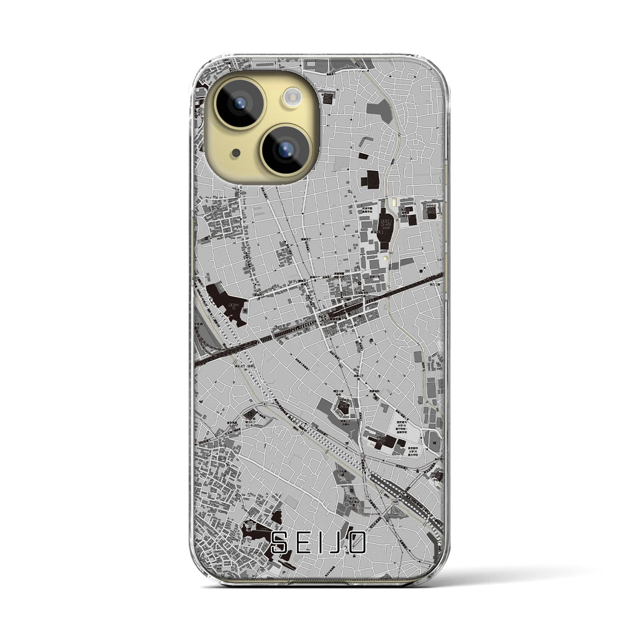 【成城(東京都)】地図柄iPhoneケース(クリアタイプ)モノトーン・iPhone 15 用