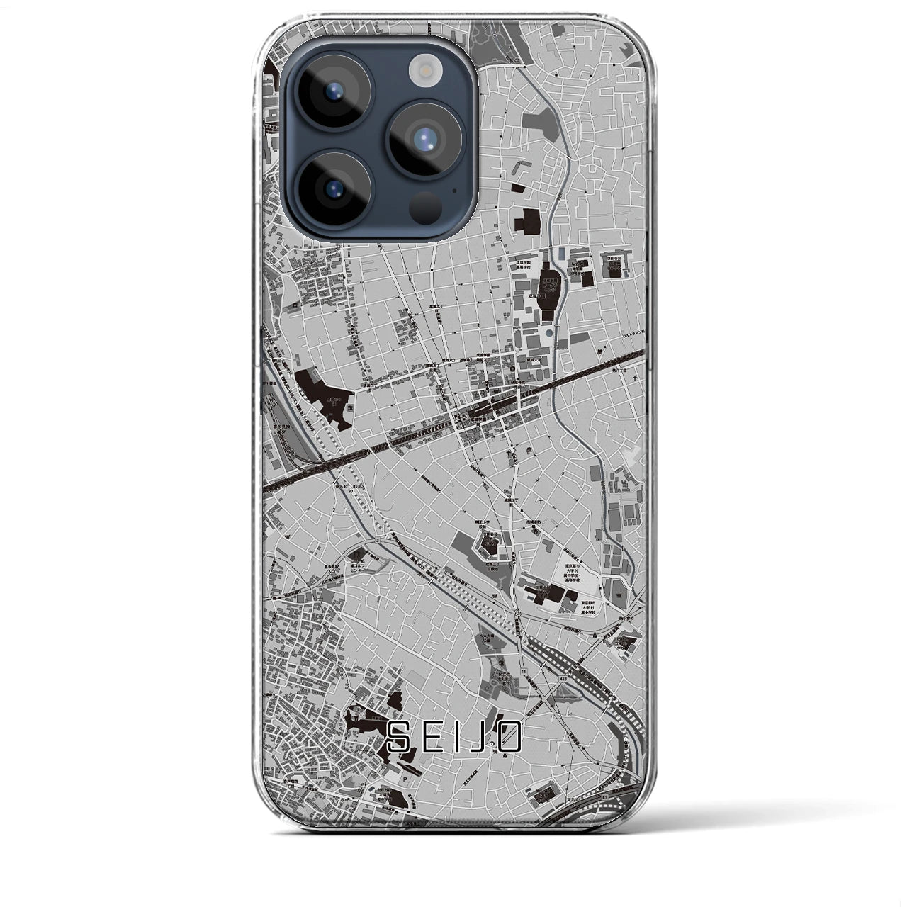 【成城(東京都)】地図柄iPhoneケース(クリアタイプ)モノトーン・iPhone 15 Pro Max 用