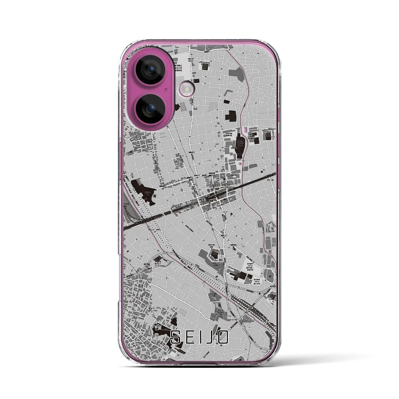 【成城(東京都)】地図柄iPhoneケース(クリアタイプ)モノトーン・iPhone 16 Pro 用