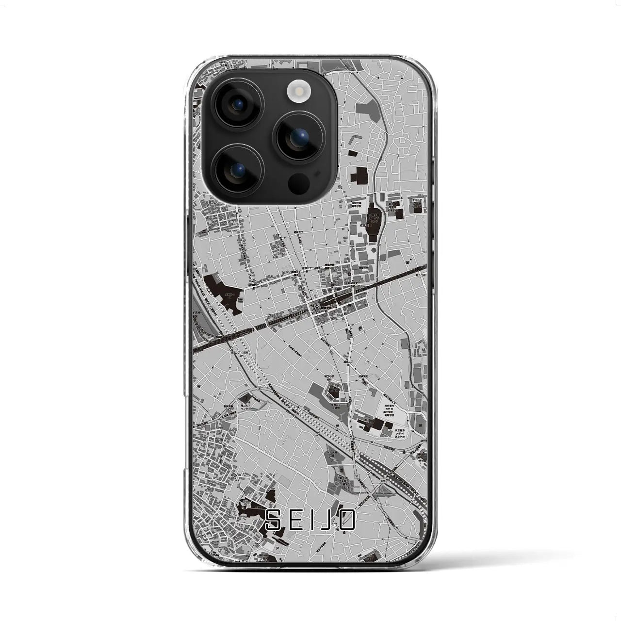 【成城(東京都)】地図柄iPhoneケース(クリアタイプ)モノトーン・iPhone 16 用
